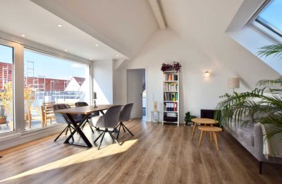 Sofort verfügbar: Modernes 2,5-Zimmer-Dachgeschoss mit großem Südbalkon im Zentrum von Echterdingen