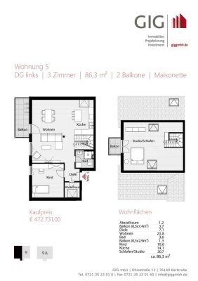 WE05 | Neubau | Maisonette | 3 Zimmer | ca. 86 m² | 2 Balkone | DG | Kellerraum