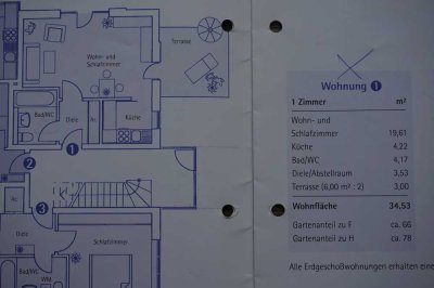 1-Zimmer-Appartement mit Garten