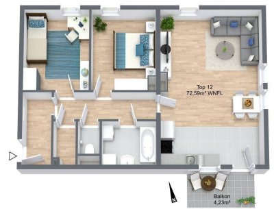 3 Zimmerwohnung mit Balkon! Provisionsfrei!