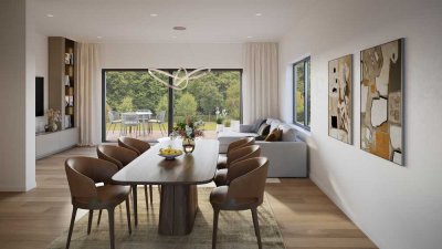 Vogtareuth: Neubau-Erstbezug Architektenhaus mit Doppelgarage, Terrasse, Garten und Dachterrasse