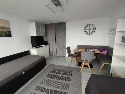 Geschmackvoll möblierte 1-Zimmer-Penthouse-Wohnung mit Balkon und Einbauküche in Scheidegg