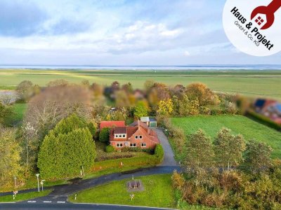 Deichnahes Wohnhaus mit großem Grundstück und Weideteilfläche