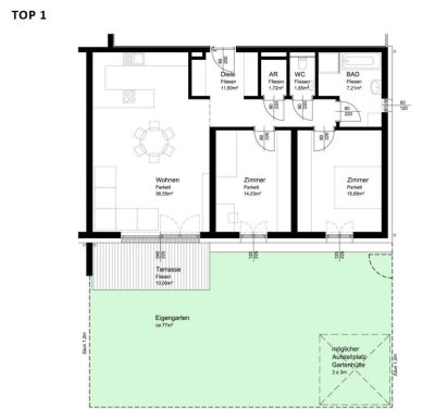 Lichtengg / Wels: 3 Zimmer Familienwohnung mit Garten und Carport Stellplatz