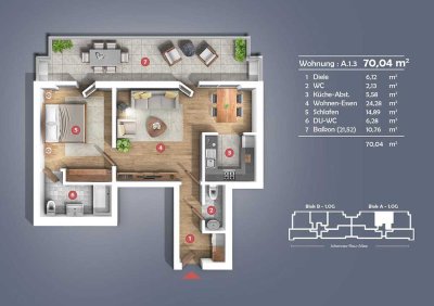 Moderne 2-Zimmer-Wohnung in Graf Bismarck