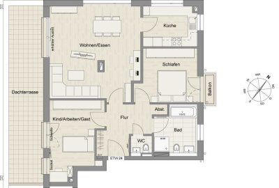 Aktions-Rabatt: Neubau-3-Zimmer Dachterrassenwhg.
ca. 96 m² Wfl., große Süd-West Terrasse  Whg.Nr.2