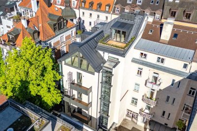 4-Zi.-Dachterrassen-Penthouse in Maxvorstadt: Teilmöbliert, Designerbäder, Smart Home, Erstbezug