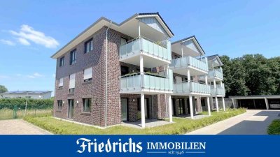 Neubau!
3-Zimmer-EG-Wohnung mit Terrasse und Carport-Stellplatz in zentraler Lage von Friesoythe