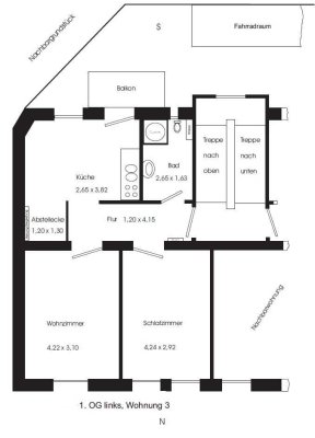2 Zimmer Wohnung 47m2 Altbau 1. OG mit Südbalkon