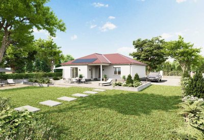 Rheingemeinde, Nähe Linz, Neubau-Walmdachbungalow in ruhiger Ortsrandlage