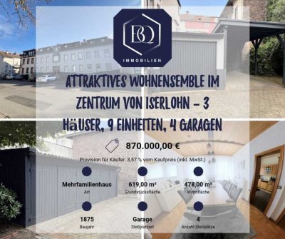 Attraktives Wohnensemble im Zentrum von Iserlohn – 3 Häuser, 9 Einheiten, 4 Garagen