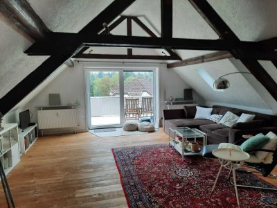 gesuchte Lage, helle 3,5 ZKB-Maisonettewohnung mit Heizkamin und großer SW-Terrasse mit Fernblick