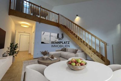 Provisionsfrei: Sanierte Galerie-Wohnung mit EBK und Süd-Balkon am Rennplatz. Frei.