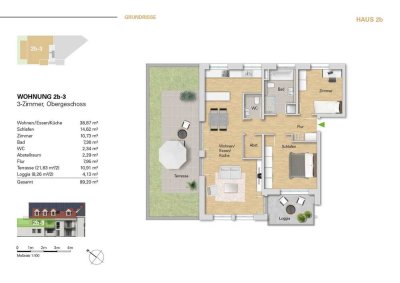 ***3 Zi. Neubauwohnung im 1.OG, WE 2b-3 mit sehr großer Terrasse + Balkon zu verkaufen***