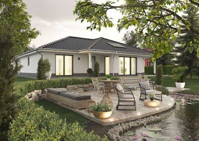 Winkelbungalow mit ELW, Preis inkl. Grundstück, massiv gebaut