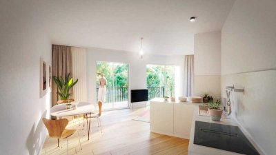 Neubau-Erstbezug: 2-Zi.-Whg mit Miele-EBK, Balkon & TG mit Ladeanschluss, Fahrradk., top-geschnitten