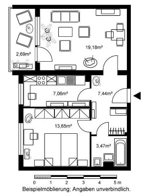 2 Zimmer Wohnung für Paare und SIngles