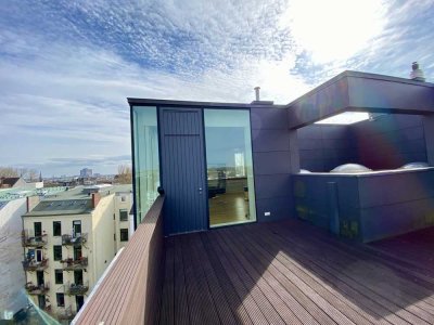 Neubau-Penthouse auf Jugendstil-Unikat, Sackgassenlage, 210 m², Lift, Dachterrasse, 5,5 Zi., Sauna!