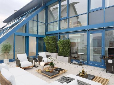 Außergewöhnliche Dachgeschoß-Maisonette mit Dachterrasse, Klimaanlage, Pool/Wellness.
