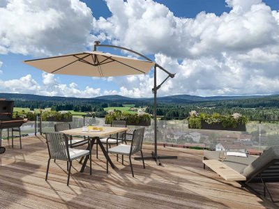 Wohnen im Urlaubsparadies: Großzügige 2,5-Zimmerwohnung mit Dachterrase hoch über dem Tal!