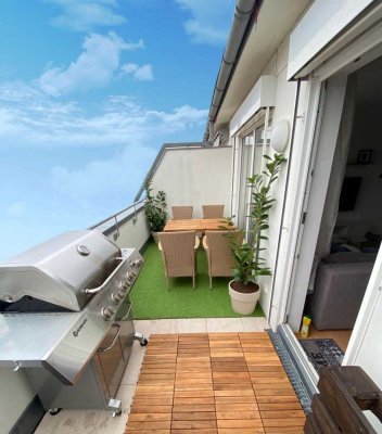 Wohnen am Wasser mit Dachterrasse & BBQ, kompl. modern möbliert mit EBK/ TG /Garten