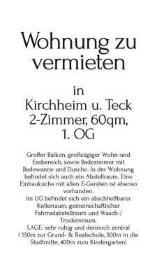 Helle und großzügige 2-Zimmerwohnung in Kirchheim/Teck