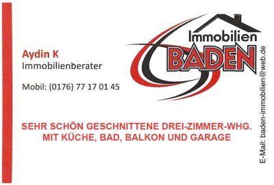 "SEHR SCHÖN GESCHNITTENE DREI-ZIMMER-WHG., KÜCHE, BAD, BALKON, GARAGE"