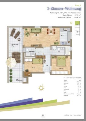 Terrassentraum , 30  qm Terrasse, beste Ausrichtung,  süd-west , 2 Bäder, 7 m große Küche, FBH