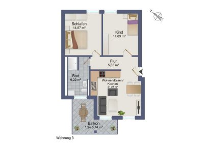 Stilvolle 3-Zimmer-EG-Wohnung mit luxuriöser Innenausstattung mit Balkon