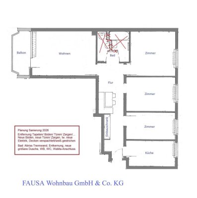 Erstbezug nach Sanierung: 4 Zimmer-Wohnung mit sep. Küche und Balkon.