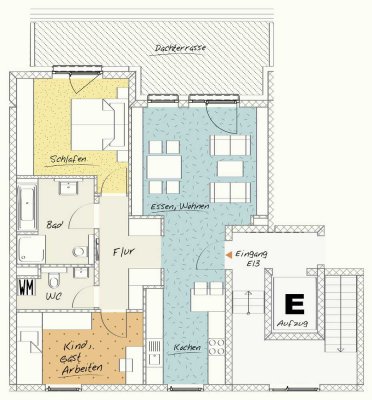 Exklusive teil-möblierte 3-Zimmer Penthouse-Wohnung mit Dachterrasse in Frankfurt-Gallusviertel
