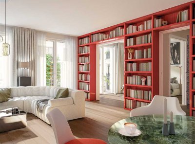 Elegantes Design trifft auf klassische Architektur: 3-Zimmer-Wohnung mit Wohn-, Koch- und Essbereich