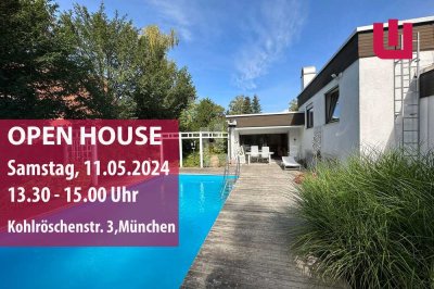 Open House am 11.05.24 v. 13.30-15 Uhr - Kohlröschenstr. 3, Mchn.
Bungalow m. Pool und 1.017 m² Grd
