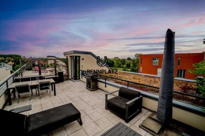 Moderne 2,5-Zimmer-Wohnung mit großer Dachterrasse und 360-Grad-Blick. Frei ab 01.10.