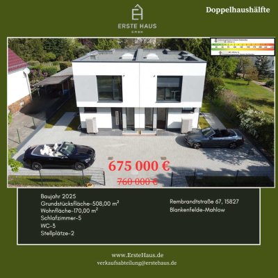 Doppelhaushälfte A+ | 170 m² | Neubau 2025 | 5 SZ | 3 Bäder | Einliegerwohnung | Provisionsfrei