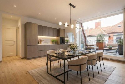 Moderne Dachterrassen-Maisonette-Wohnung mit denkmalgeschütztem Altbauflair