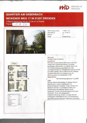 WBS 3-Zimmer-Wohnung im Erdgeschoss in Dresden Lockwitz Südausrichtung