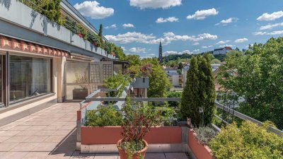 PROVISIONSFREI* - 3 1/2-Zimmer-Dachterrassen-ETW, Originalzustand 1974 m. TG, LA-Klötzlmüllerviertel