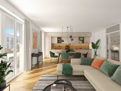 Ideale Neubau-Gartenwohnung mit Home Office Optionen: 5 Zimmer, 2 Bäder, Terrasse und Garten
