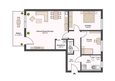 Erstbezug - 3-Zimmer-Wohnung mit Balkon - Nr. 4