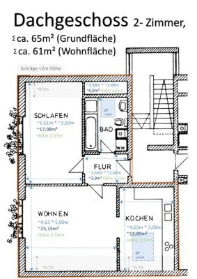 65m² 2-Zi-Wohnung mit großer Wohnküche und Bad