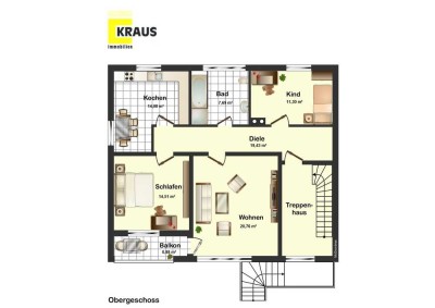 Helle 3-Zi.-ETW,  1. Stock, Südbalkon, EBK, 2 Außenstellplätze, direkt in Nersingen