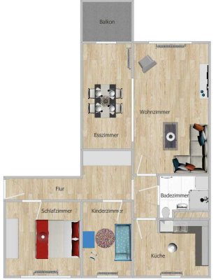 3-Raumwohnung mit Esszimmer, Duschbad, Balkon