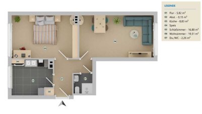 KAPITALANLAGE: vermietete 2-Zi. ETW + Souterrain als Hobby/Homeoffice, ca. 53,73m² in zentraler Lage
