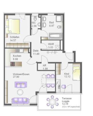 Luxusausstattung 3ZKB,2. OG, Süd-Blk, 1TG, Aufzug, GästeWC, ohne Einbauküche.
