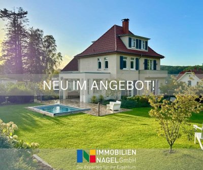 Spektakuläre Villa mit parkartigem Südgarten, Pool und herrlichem Weserblick
