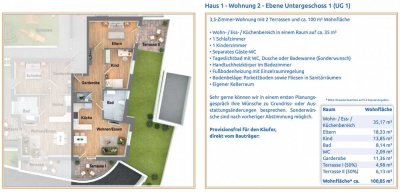 ! wow ! Bezaubernde 57 m² Gartenanteil & 2 Terrassen: 3,5-Zimmer-Wohnung mit 100 m² Wohnfläche!