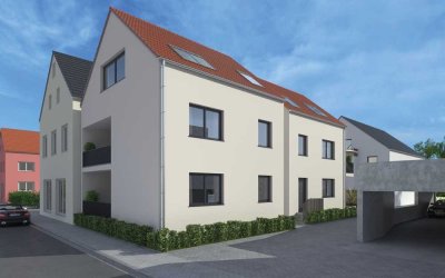 Neubau: Hier entstehen in der Ortsmitte zwei Wohnungen und ein Einfamilienhaus