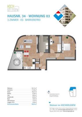 Schöner Wohnen im Stadtquartier Hochgelegen! Modern geschnittene 3 Zimmerwohnung mit Einbauküche!