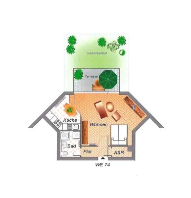 Attraktive Singlewohnung mit Gartenanteil, EBK und Stellplatz